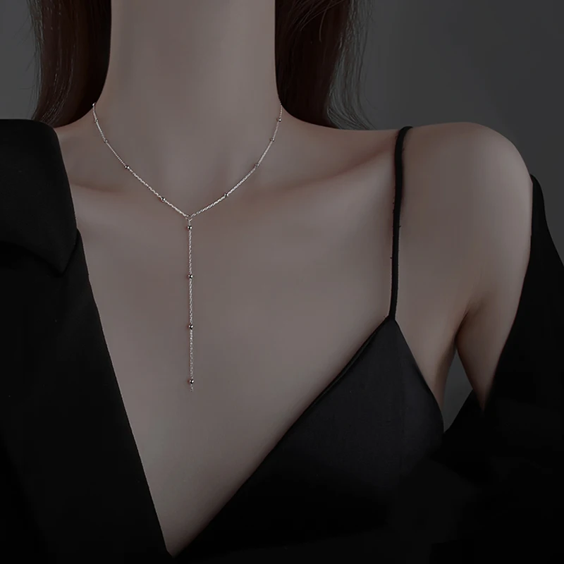 

New 925 Sterling Silve Simple O-chain Shiny Long Tassel Pendant Dating Necklaces Gift For Women Fine Accessories NK118