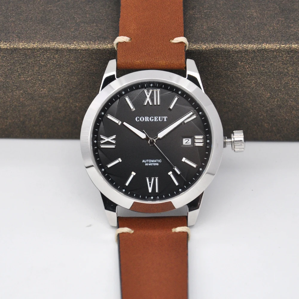 Мужской черный циферблат с сапфировым стеклом 41 мм|Мужские механические часы| |