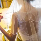 Короткие Свадебные вуали тюль с жемчугом бисера Край Два слоя белого цвета и цвета слоновой кости, Свадебные фаты для невест свадебные аксессуары для волос ручной работы 2021