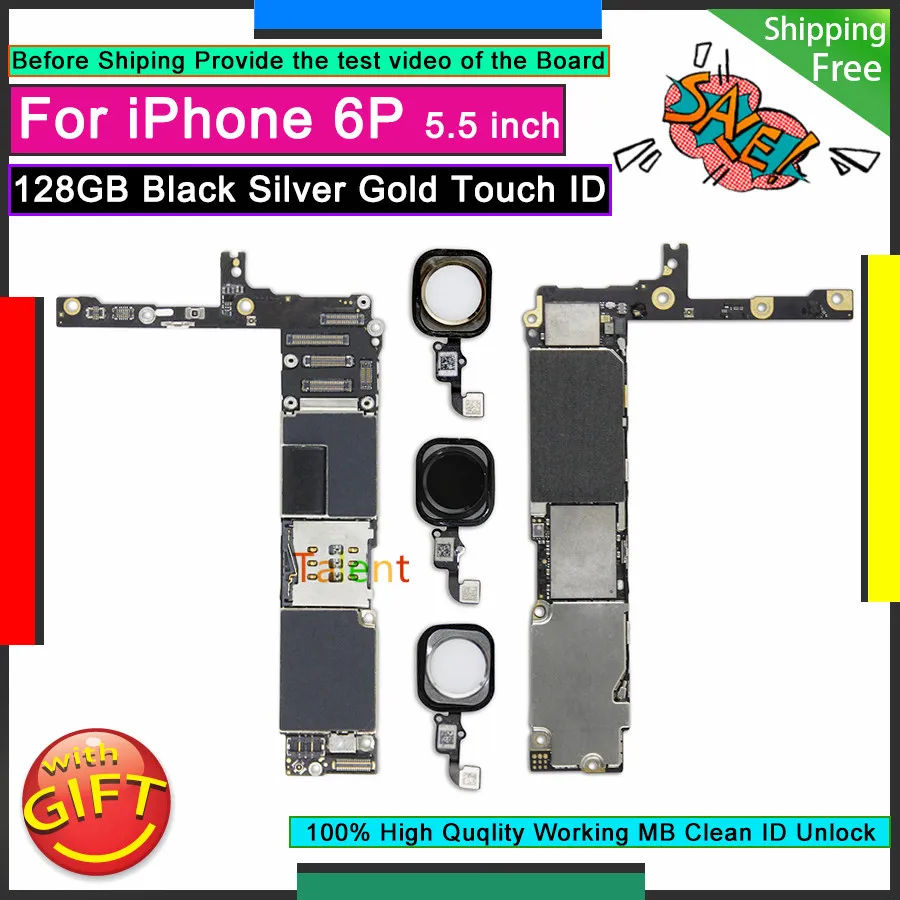 

Материнская плата для IPhone 6 P 6 Plus, 128 ГБ, черная, серебристая, золотистая, сенсорная ID кнопка «домой», разблокированная оригинальная материнск...