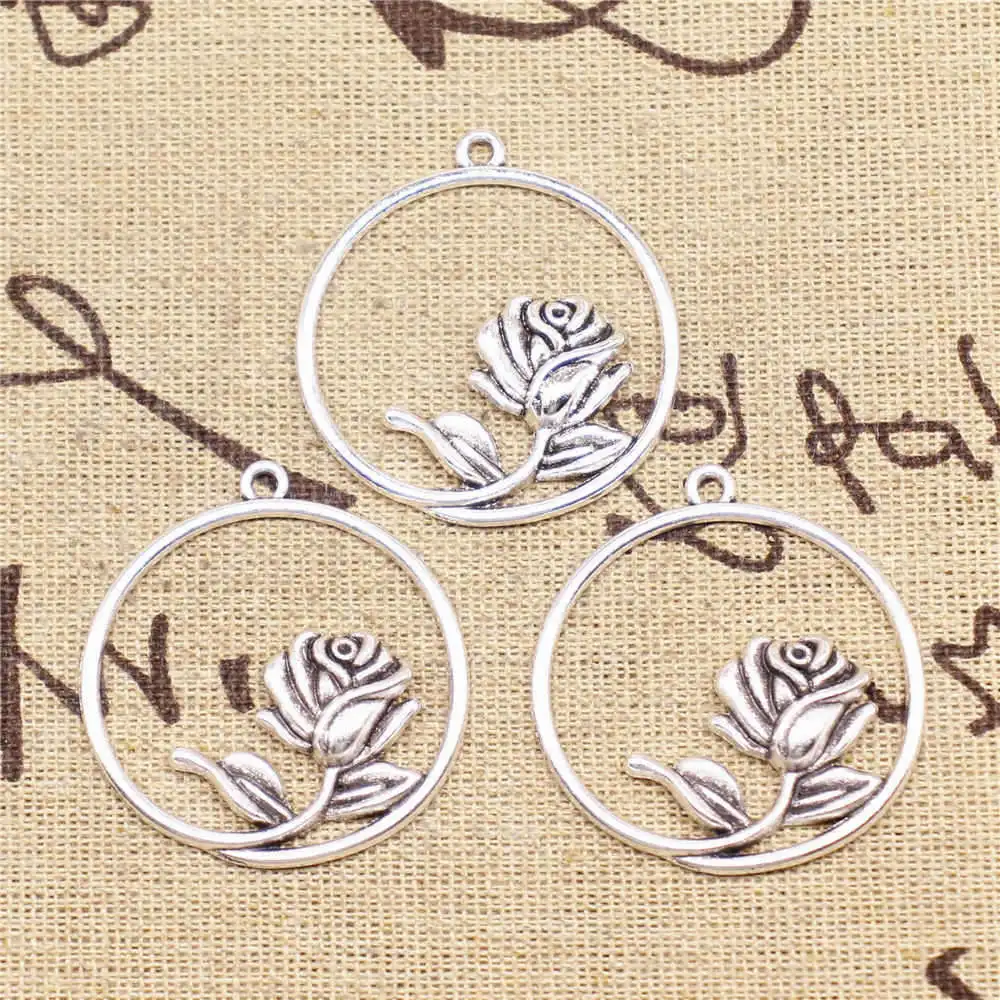 

Flowers Charms Supplies For Jewelry Making Kit Antique Silver Color 10pcs 36x33mm