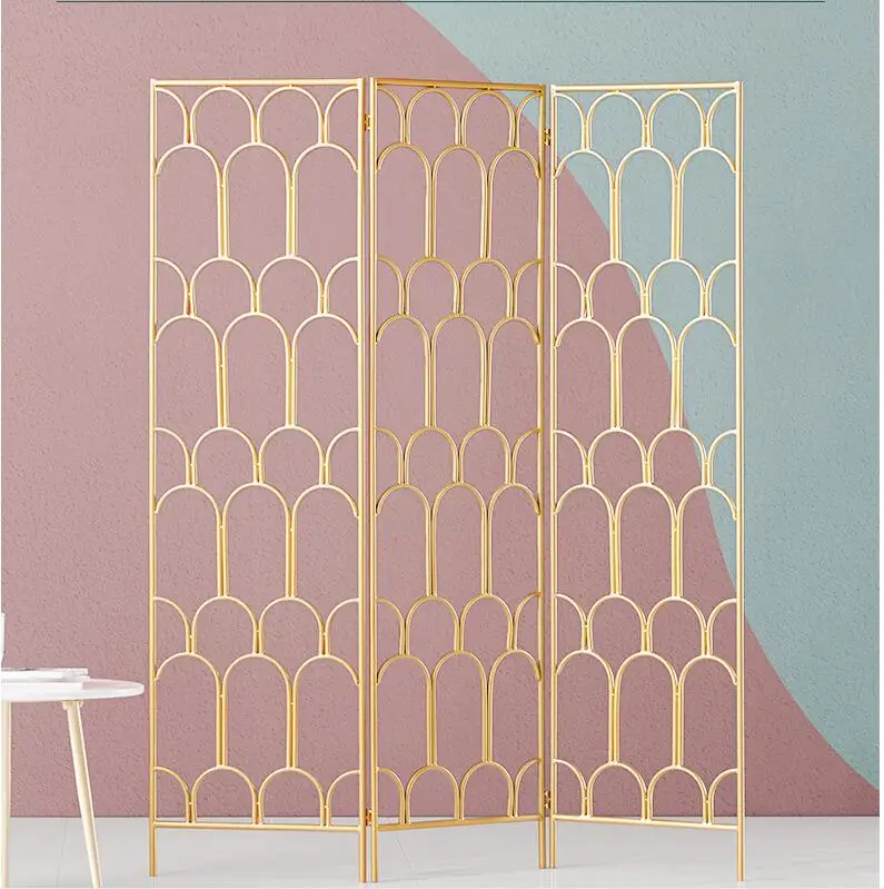 

Iron screen partition living room home decoration metal hollow folding screen movable folding light luxury bedroom