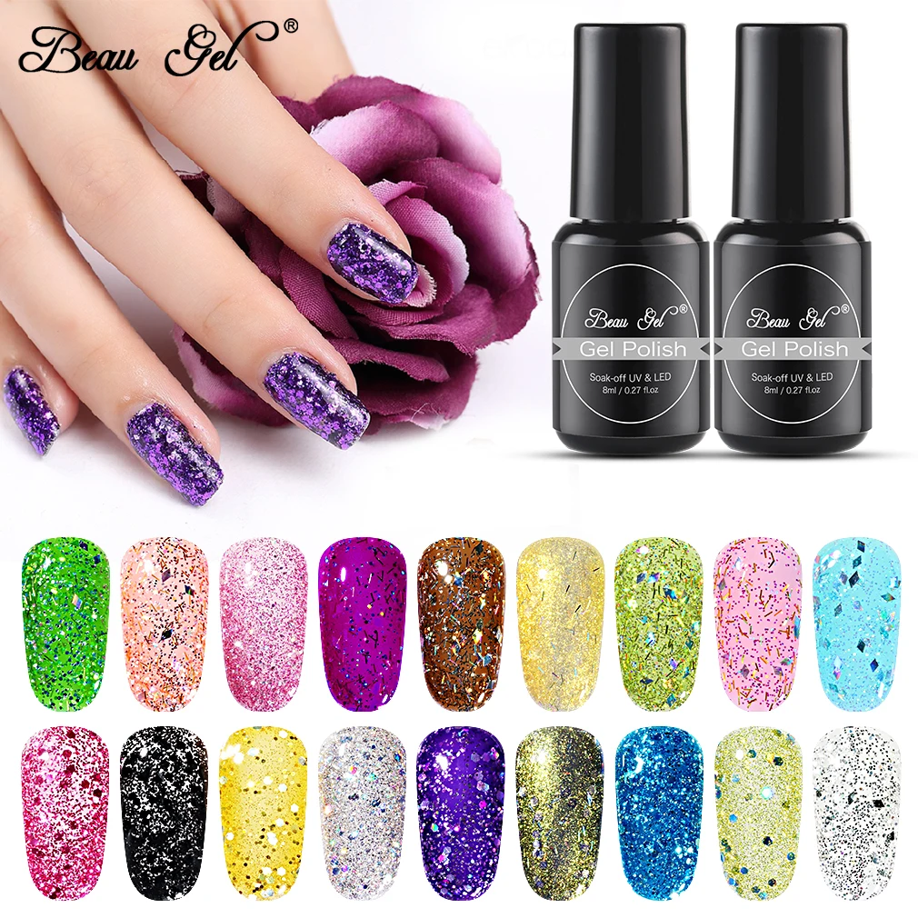 Гель лак Beau Gel 8 мл бриллиантовый блеск с ультрафиолетовым свечением светодиодный