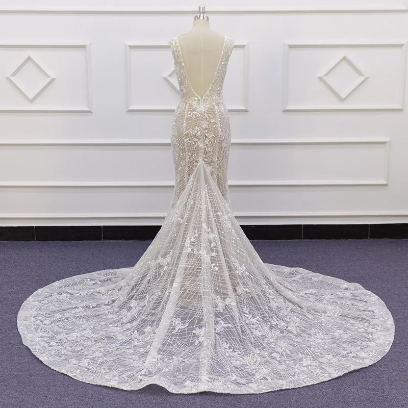 2020 bridal gown shiny sequins lace V neck champagne deep back with zipper custom made wedding dresses 19001 | Свадьбы и торжества