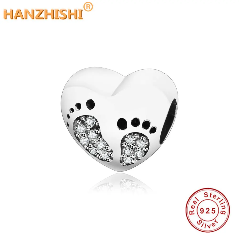 

Cute Baby Foot Heart Charm Bead With CZ Fits Original pan Charms Bracelets 2021 Winter Collection 925 Sterling Silver Beads