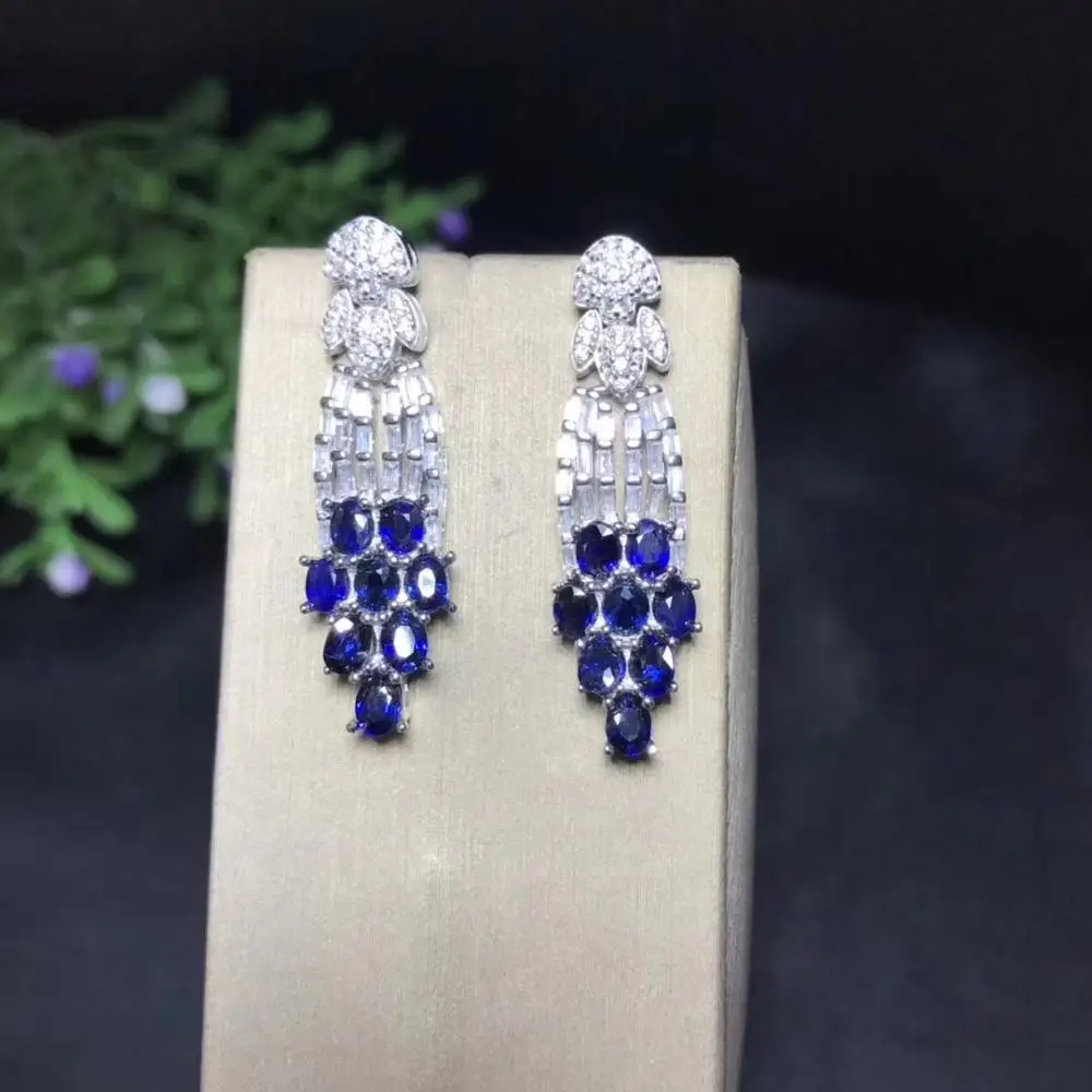 Новейший дизайн серьги из чистого серебра 925 пробы с натуральным сапфиром