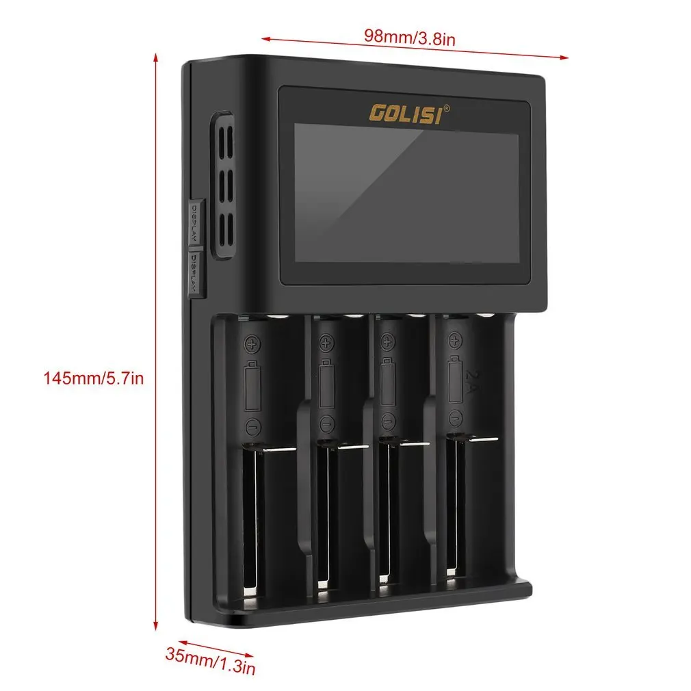 

Golisi I4 2.0A Intelligent Lcd Charger Intelligent Fast Battery Charger For Li-Ion 18650 26650 20700 Aa Aaa Rechargeable Batte