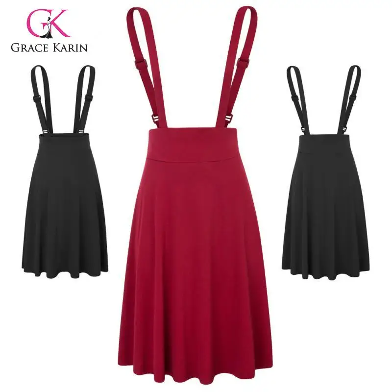 

Grace Karin Women's Vintage Retro Skirt Solid Color Flared A-Line Suspender Skirt Pinafore Skirt Fashion Elegant Lady Skirt