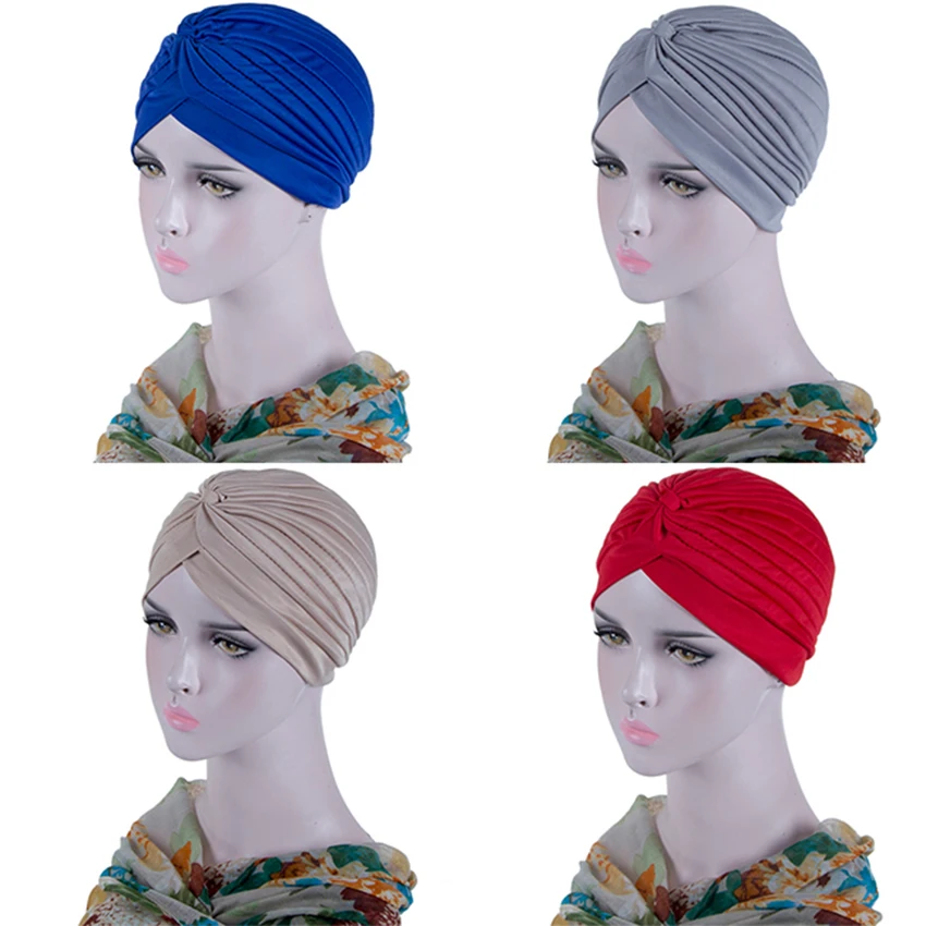 Шифоновый тюрбан WELROG с узелком женские модные кепки высокоэластичная шапка