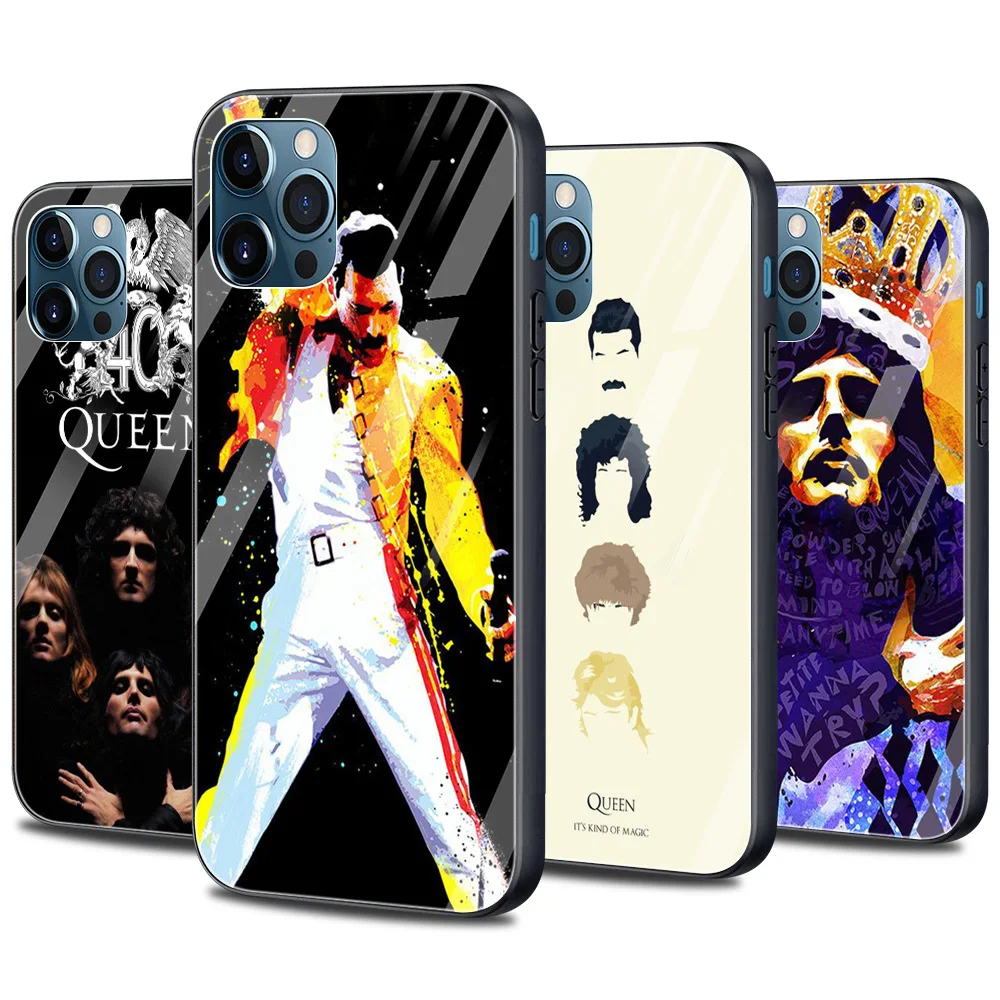 

Freddie Mercury Queen band Phone case For iphone 13 12 11 mini xs max xR x 8 7 6s plus SE Bumper glass Fundas caso smartphone