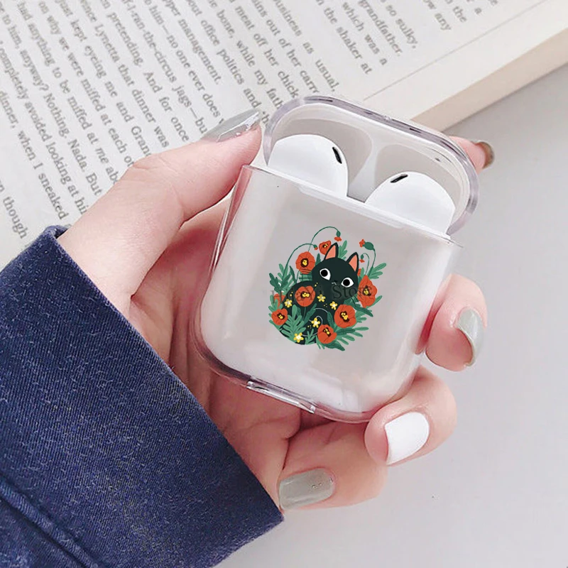 Кота в цветы мака чехол для Apple Airpods 1/2 защитные наушники зарядки чехол|Аксессуары