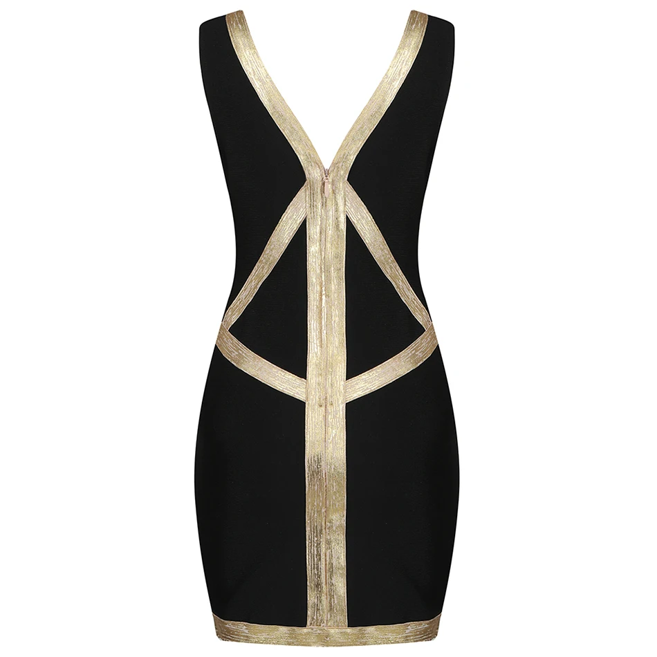 

Fashion Summer Women's Bodycon Bandage Dress Vestidos 2021 Sexy V-neck Sleeveless Hot Stamping Black Striped Club Party Dress
