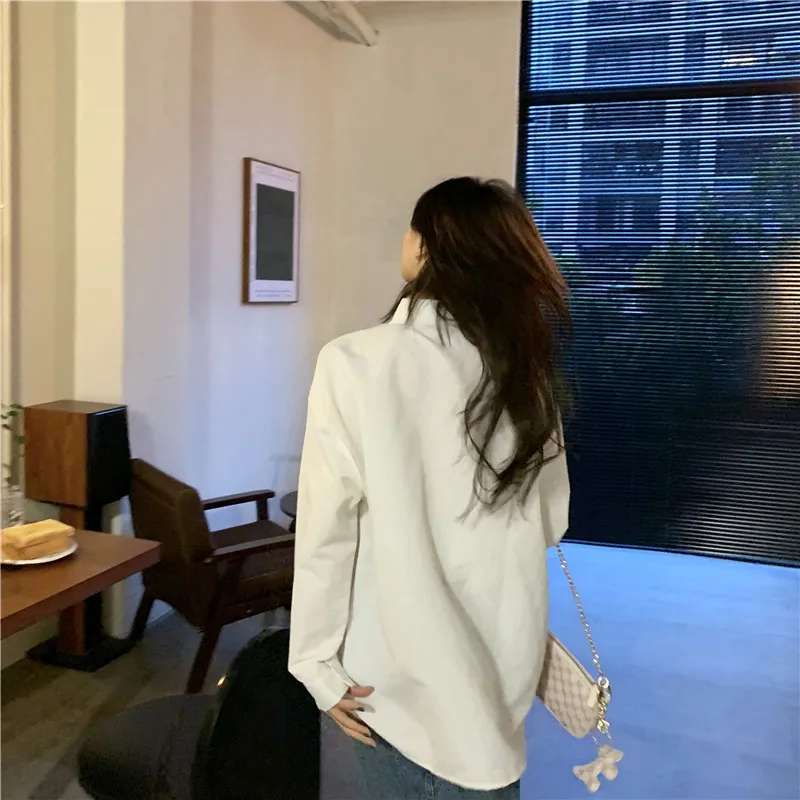 

Houthion Women's Blouse Korean Shirt Solid Color Top Lapel Loose Comfortable Fashion Blouses Casual Summer New Long-sleeved