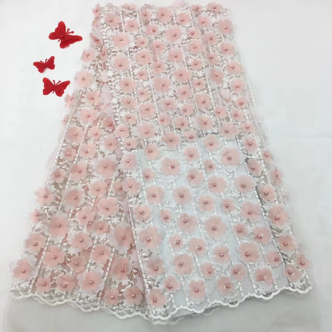 

Latest High Quality Nigeria Wedding Lace Fabrics Lace Fabric With Beaded Nigerian Tulle Mesh Lace For Wedding Dresses R107