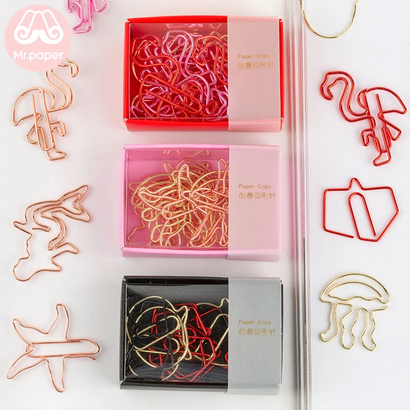 Mr.paper 9pcs/box Colorful Cartoon Flamingo Starfish Jellyfish Metal Paper Clips Message Card Notes Page Holder Bookmark | Скребки