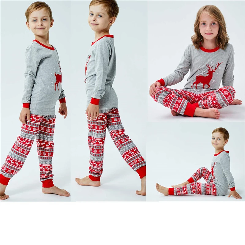 Family Matching Christmas Pajamas Clothes Set Xmas Adult Kids Cute Nightwear Pjs Cartoon Deer Print Sleepwear Outfits | Мать и ребенок