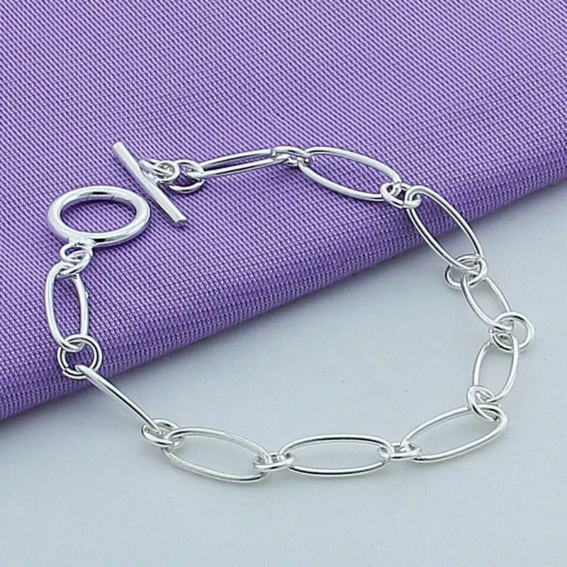 

2019 New Fashion Simple Bracelet 925 Sterling Silver Jewelry Link Chain Bracelet OT Button