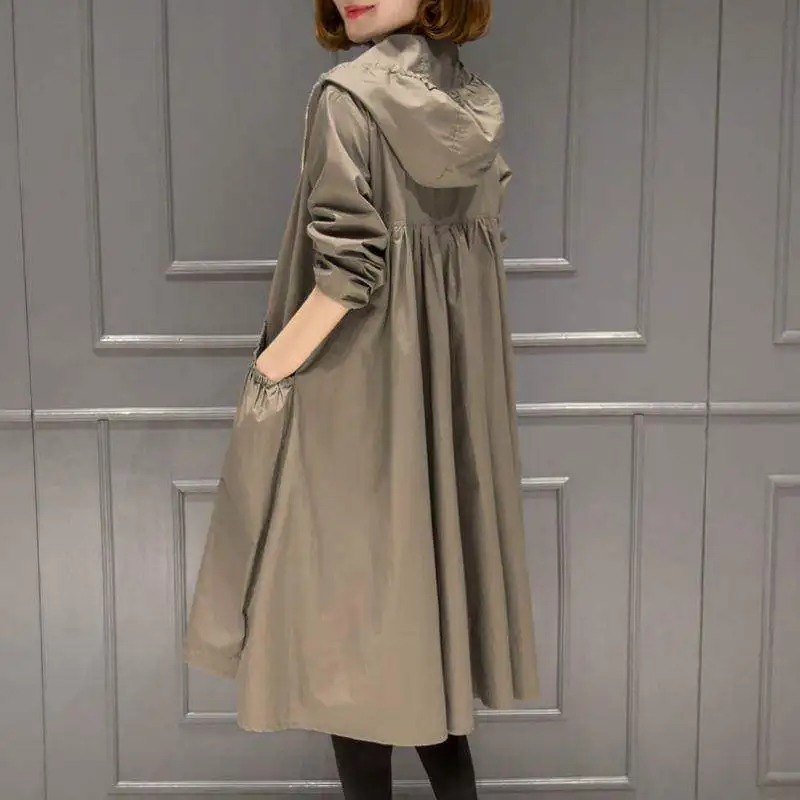 Весна Осень 2019 новое тонкое пальто Тренч средней длины с капюшоном женское