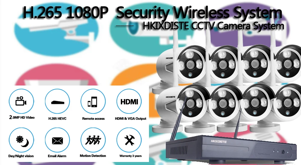 Wifi ip-камера комплект 8-канальный NVR беспроводная камера автономная система 8-канальный NVR 8 Беспроводная/Проводная ip-камера 1080P камера безопасности комплект