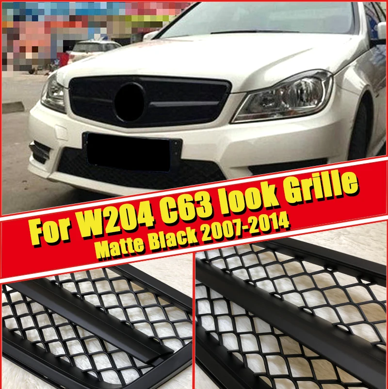 Для Mercedes C Class W204 C204 Coupe Спортивная Передняя решетка гриль решетки ABS материя черный C63 Стиль прямой 1:1 замена 2007-14