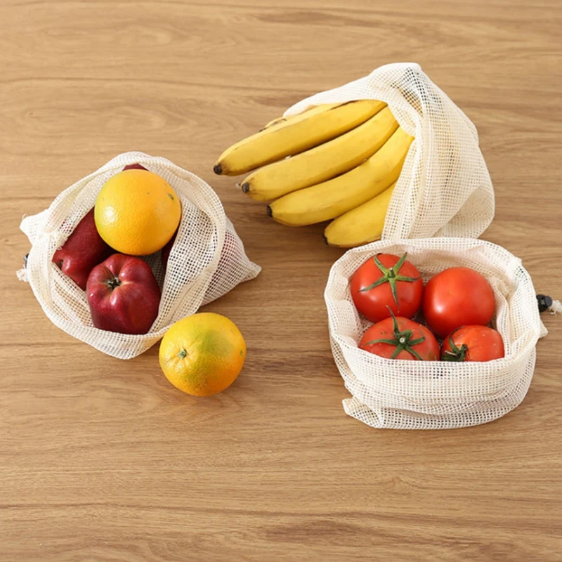 

Reusable Cotton Mesh Produce Bag for Vegetable Fruit Kitchen Washable Storage Bag Eco-Friendly Storage Bag, 3PCS