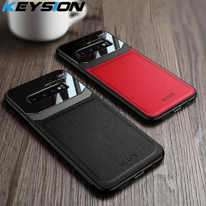 keysion shockproof case for samsung galaxy s10 plus s10e s9 s8 leather mirror glass phone cover for samsung note 10 plus 9 m30s free global shipping