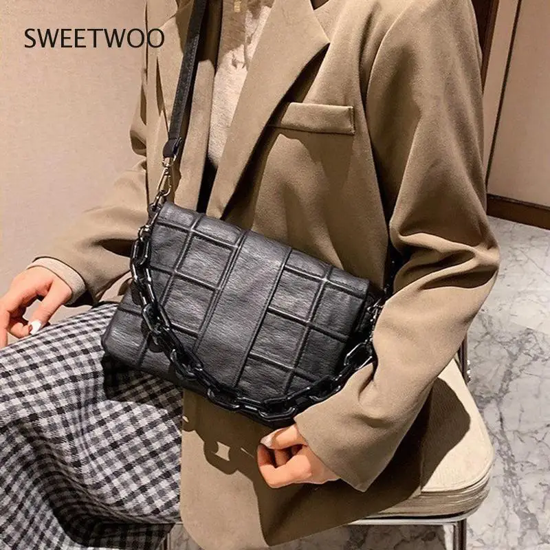 

Ladies New Flip Crossbody Bag Crossbody Flap Bags for Women Quality Leather Thick Chain Shoulder Messenger Bags Female Handbag