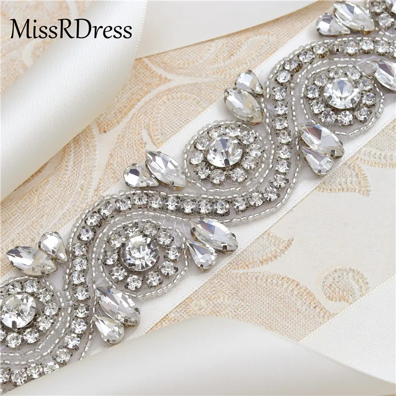 MissRDress свадебный пояс ручной работы с бисером Серебряный хрустальный стразы