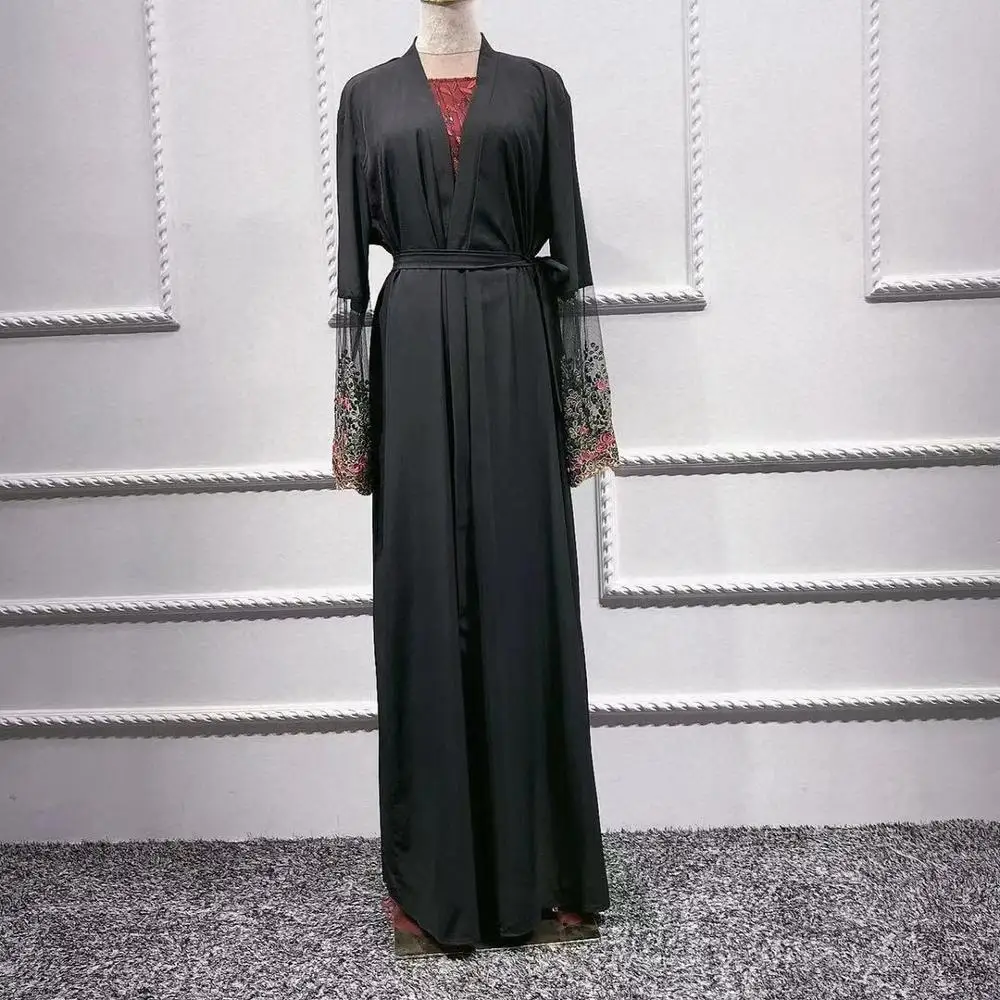 Элегантное мусульманское кружевное платье с вышивкой Abaya сетчатый кардиган