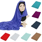 Цельнокроеное мусульманское Джерси с двумя петлями мгновенные шали Хиджаб Малайзия простые мусульманские шарфы шарф без застежки готовые головные уборы шаль мода