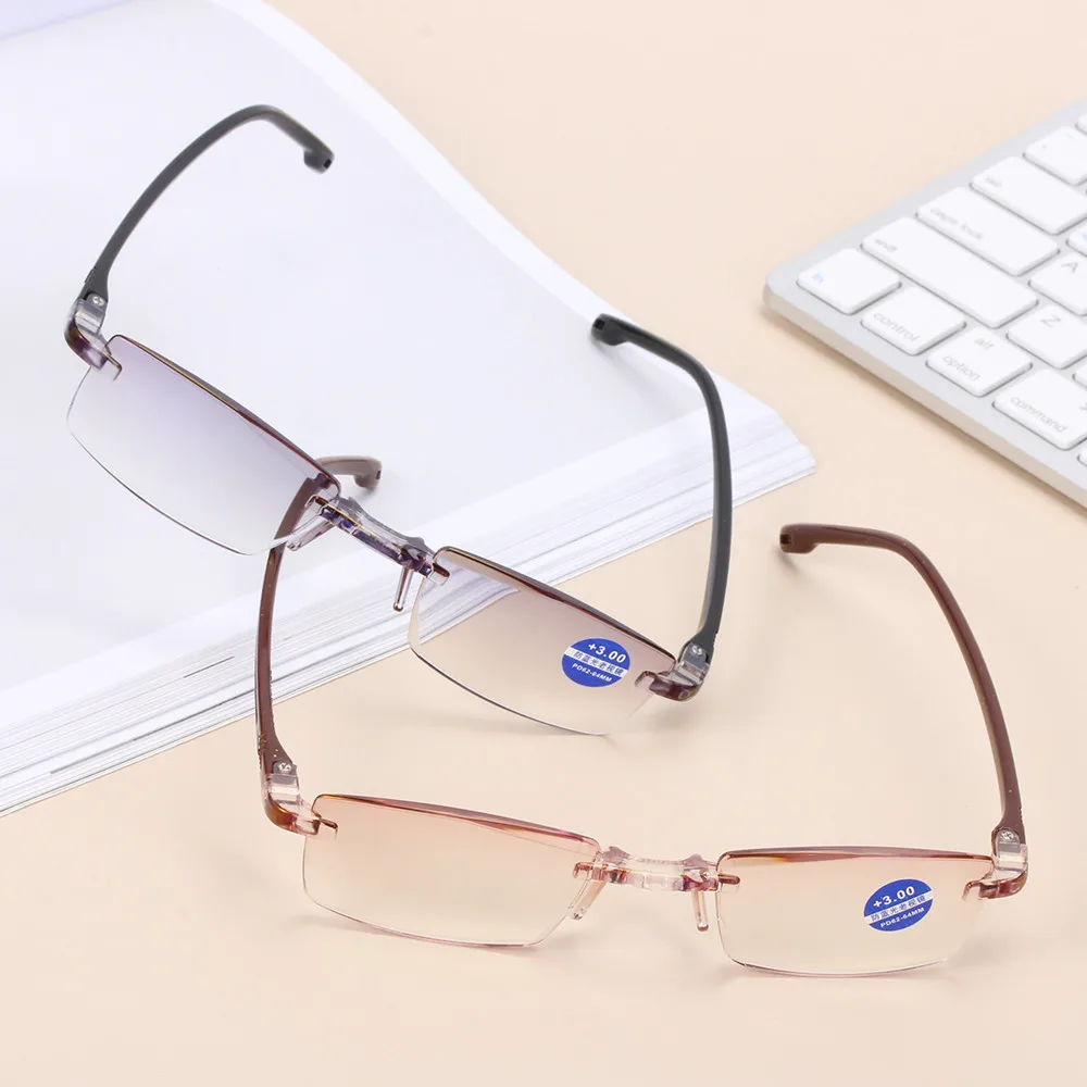 Унисекс без оправы со стразами очки для чтения защита от синего излучения