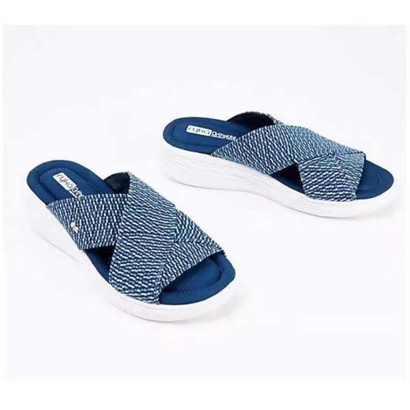 

New Korean Style Open Toed Muffin With Soft Thick Bottom Cross Strap Slippers Comfortable Lightweight Black Sandals Size 34-43