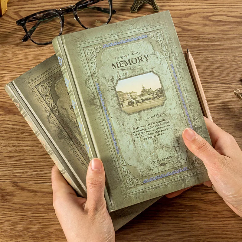 

A5 Creative Retro Notepad Hardcover with Horizontal Grid Inside Pages Hard Copy