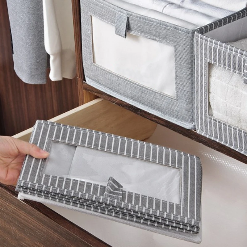 

Foldable Desktop Storage Baskets With Transparent Window Underwear Cosmetic Clothes Storage Organizers For Home Supplies