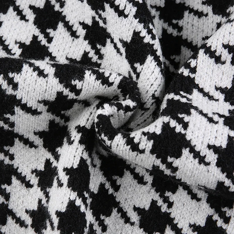 

Plaid Sweater Cardigan Women Vintage Long Sleeve Knitted Jumper Fashion Ladies Chic Sexy V-Neck Crop Tops Autumn Pull Femme