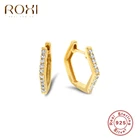 ROXI асимметрия шестиугольник кристаллами серьги в виде колец, для Для женщин ювелирные изделия Ins серьги 925 пробы серебра в виде геометрических фигур пряжки для ушей
