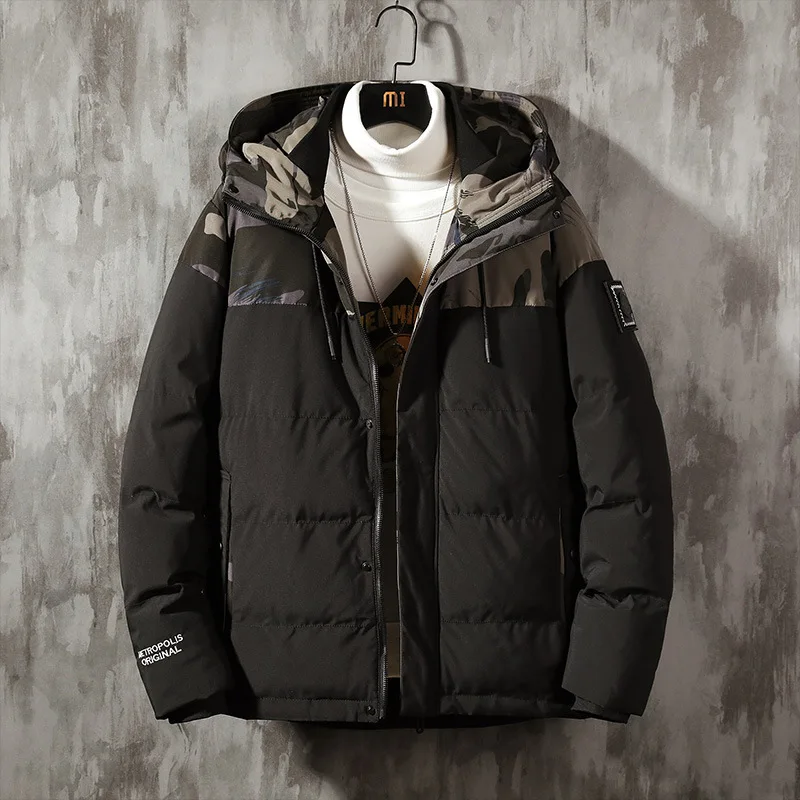 

Зимнее плотное теплое хлопковое пальто с капюшоном, новинка, камуфляжная трендовая хлопковая одежда для мужчин