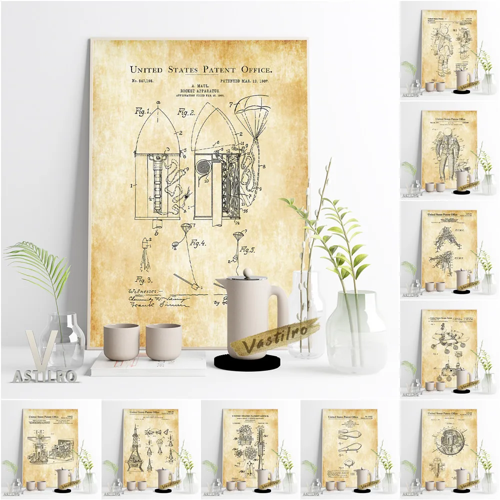 

Patent Pffice Exhibition Museum Poster Aviation Rocket Blueprint Diagram Print Painting Universe Expedition Program Wall Decor