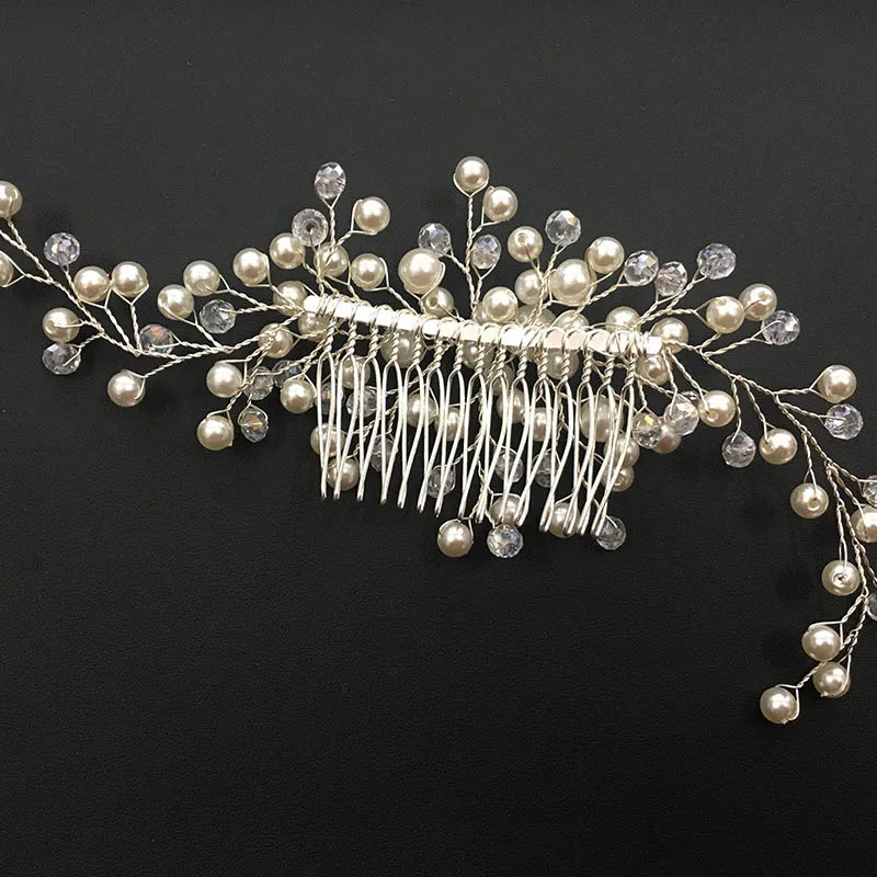 

Women Bridal Crystal Faux Pearl Hair Comb Hair Piece DIY Jewelry Wedding Tiaras Accessories MAEA99