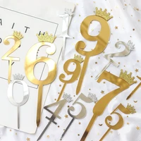 5pcs gold silver acrylic number 0 9 diamond crown collection cake toppers for birthday party dessert cake decor topper supplies