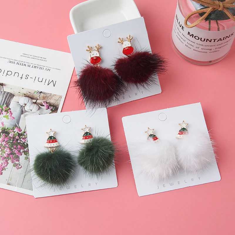 2019 корейская версия 3 Рождество с меховыми помпонами подвеска серьги модное