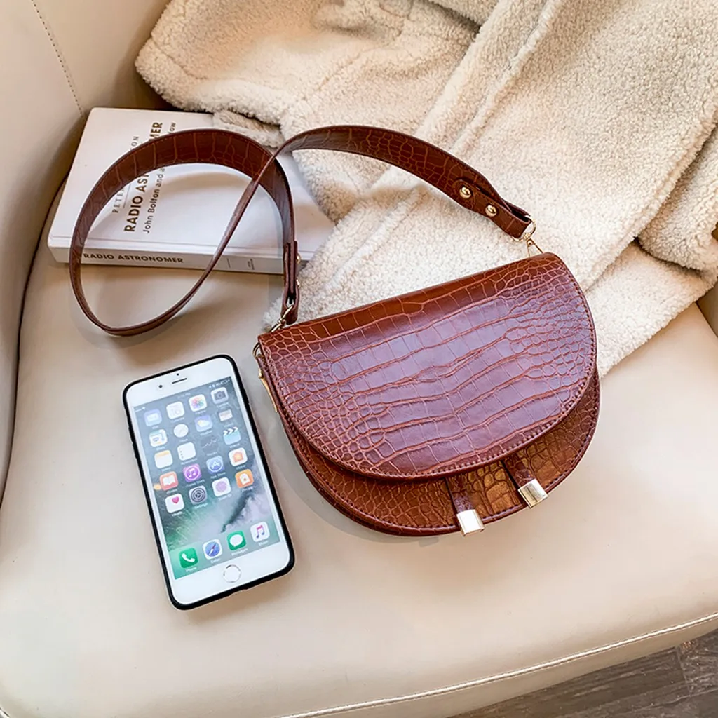 Роскошные сумки через плечо с крокодиловым узором для женщин полукруглая