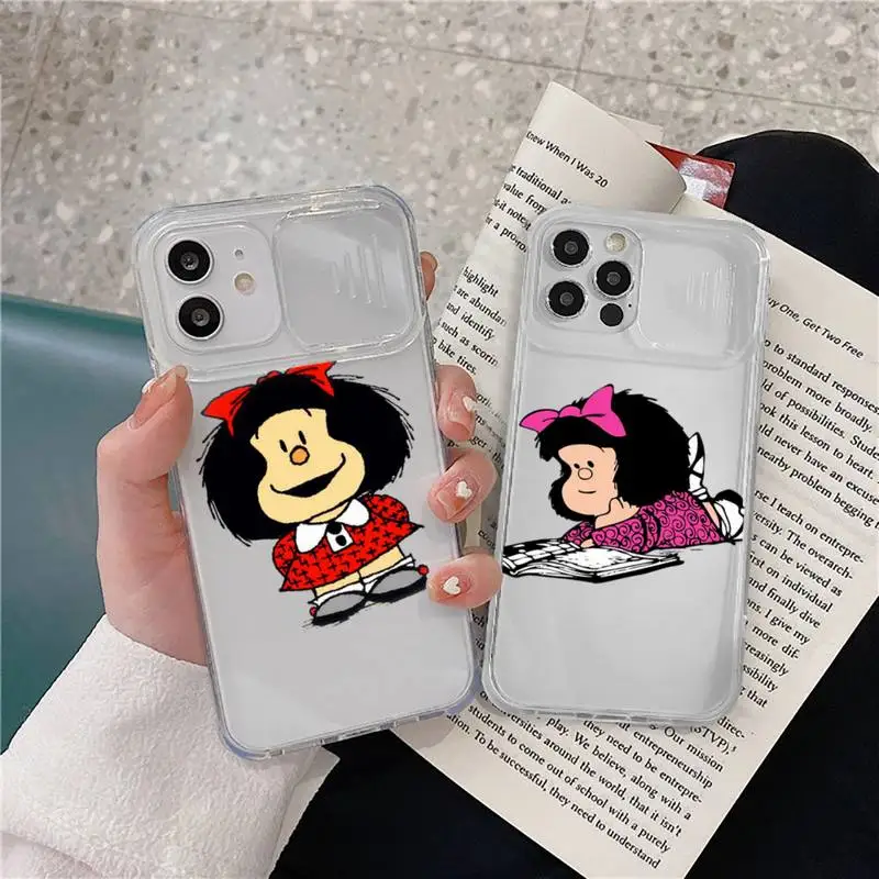 

cartoon game Mafaldo cute Phone Case transparent For iPhone 7 8 11 12 X XS XR MINI Pro Max Plus Slide Camera Lens Protect