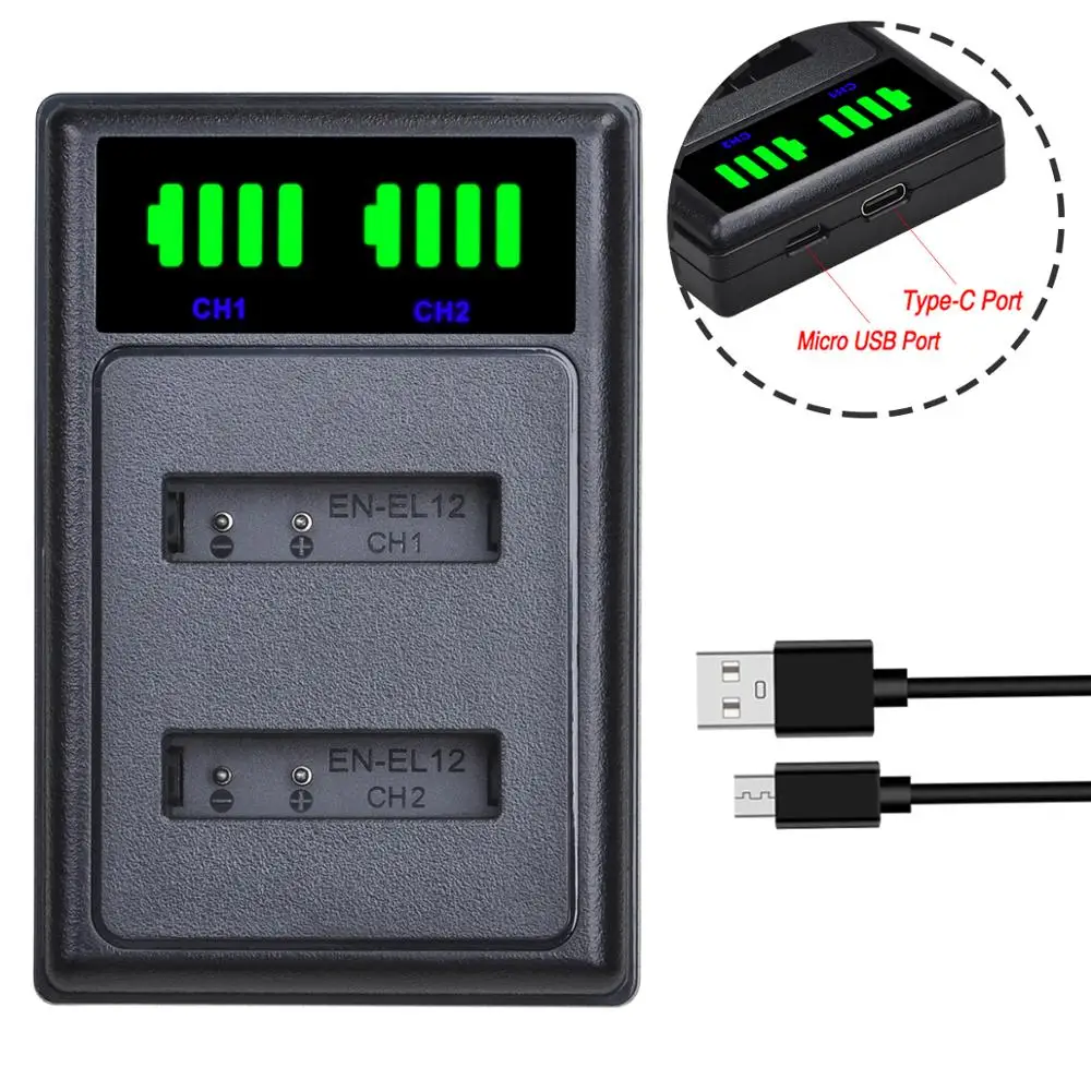 Аккумулятор Batmax EN-EL12 EL12 + двойное зарядное устройство USB светодиодный кой и портом