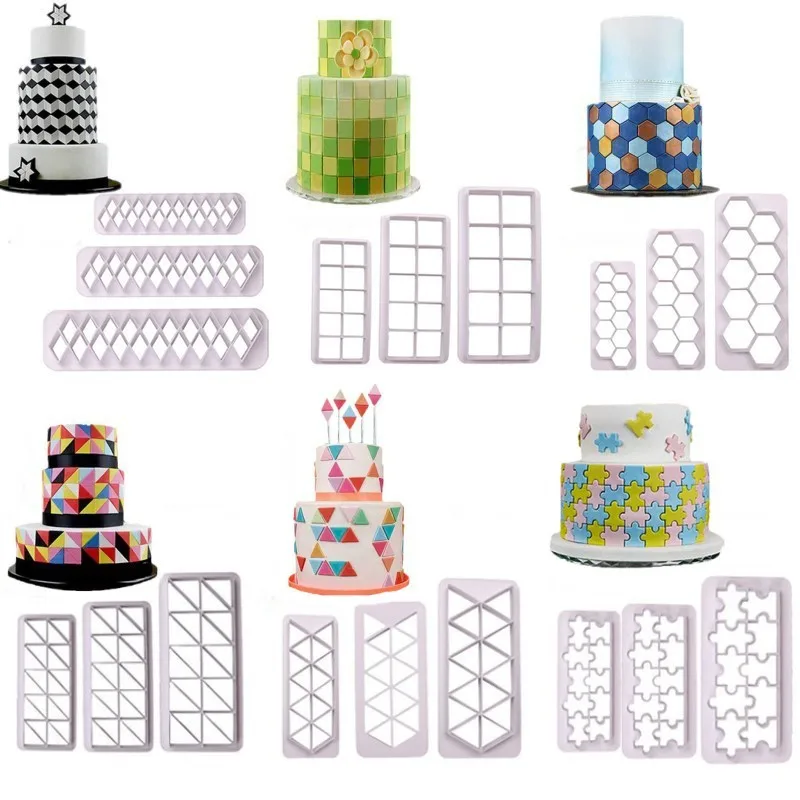 

3 Pcs/Set Food Grade Plastic 3D DIY Geometry Cookie Biscuit Cutter Cake Mold Fondant Mould Baking Cake Decorating Tools