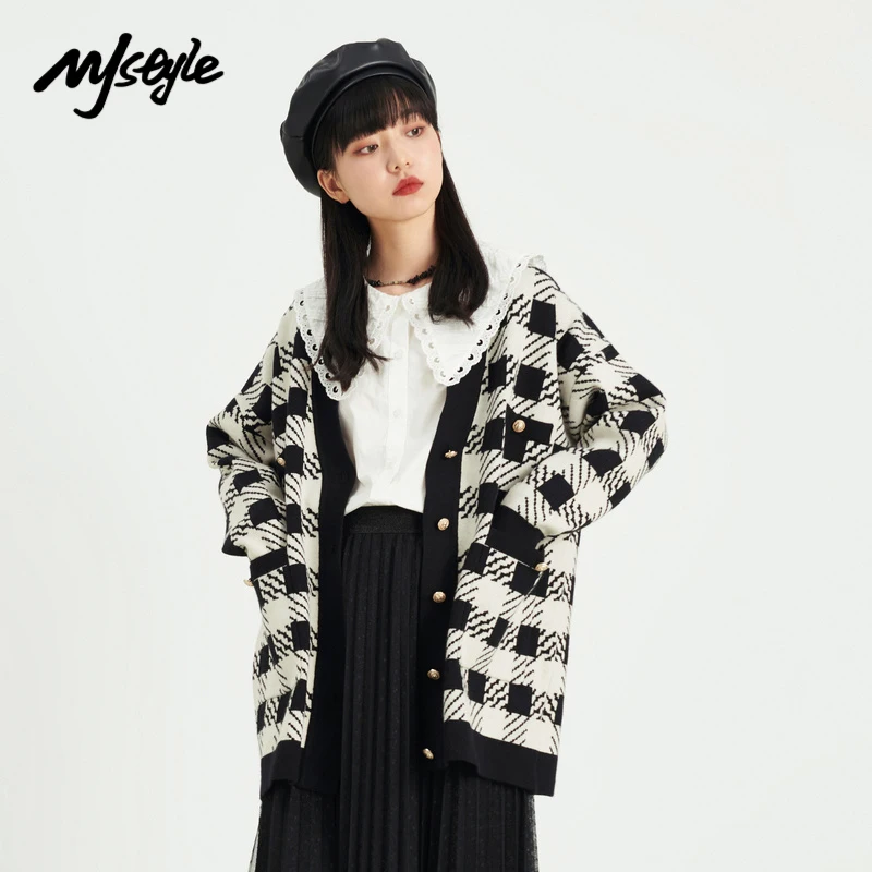 

MJstyle 2021 зимние женские винтажные элегантные полосатые клетчатые трикотажные бриллиантовые женские 721190050