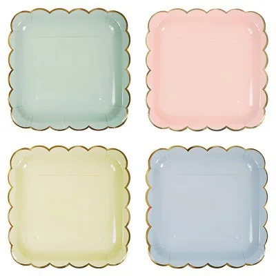 Бумажные тарелки ярких цветов 8 шт./лот пастельные с золотой фольгой для дня