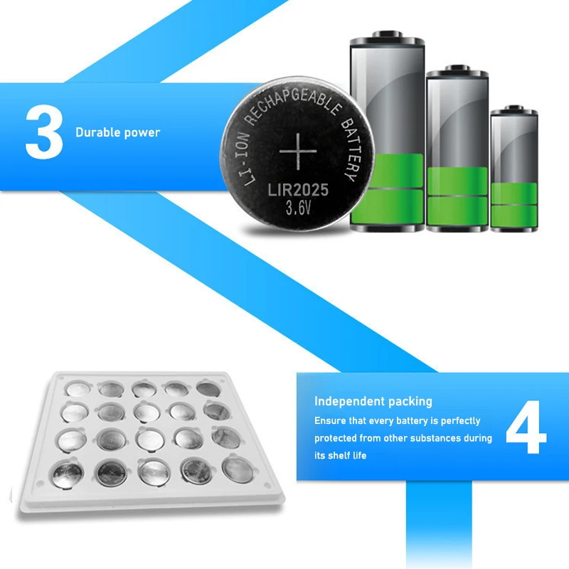 20PCS New LIR2025 Li-ion Rechargeable Battery 3.6V Lithium Button Batteries for Watch Computer Replaces LIR 2025 CR2025/ML2025 |
