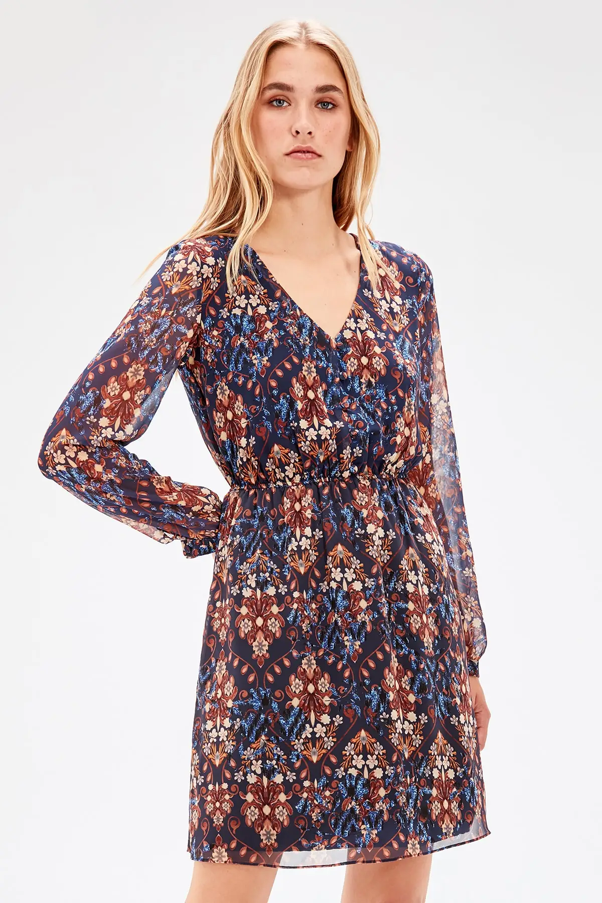 Темно-синее платье с принтом TOFAW19LJ0133 | Женская одежда