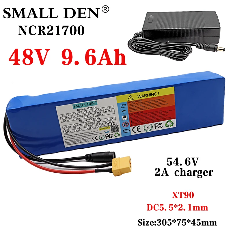 

48V 9.6Ah 21700 Lithium battery pack 13S2P 800W High power ebike batteries DC 54.6V electric bicycle scooter BMS and 2A Charger